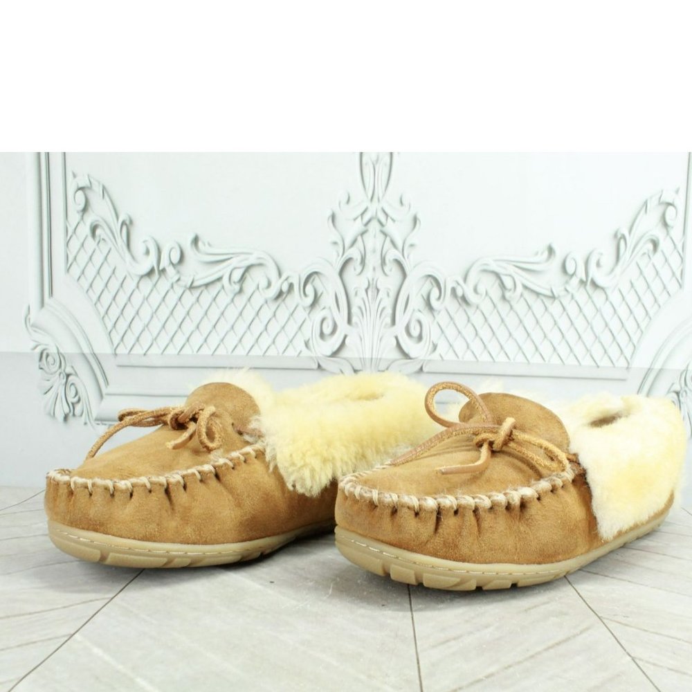 LL Bean Brown Suede Wicked Good Shearling Lined Moccasin Slippers Size 8 M - Picture 2 of 7